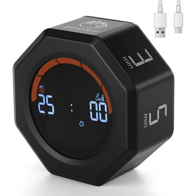 Small Productivity Timer, Pomodoro Timer with 5 Presets (Black)