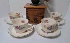 Vintage Scio Pottery Hazel Pattern Coffee/Tea Cup and Saucer Set of 4