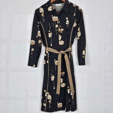 Vintage Lorac Original Lady Carol Dress With Belt Black With Taupe Roses Sz M