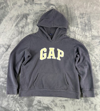 GAP Kids Hoodie Youth Large Gray Yellow Arch Logo Pullover Fleece Hooded Y2K