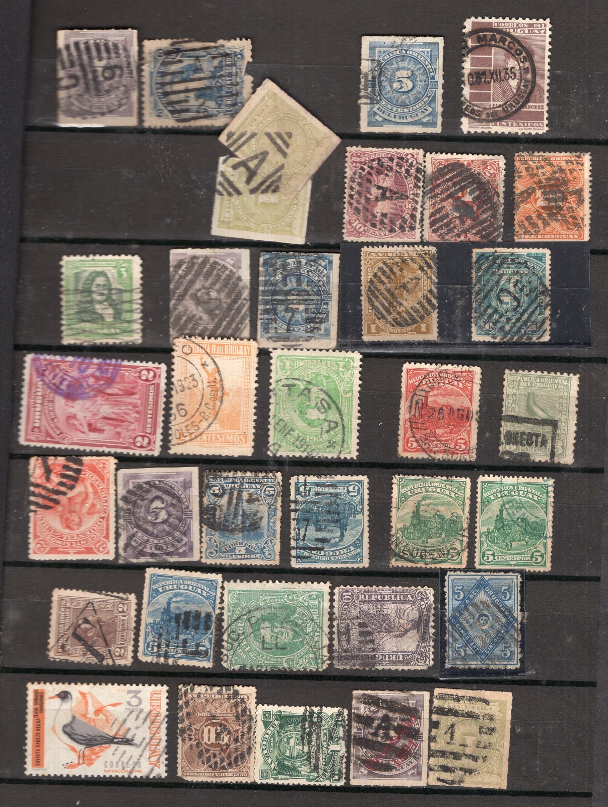 URUGUAY LOT, + 340 STAMPS ON FRAGMENT W/CANCELS, WITHOUT CLASSIFIER