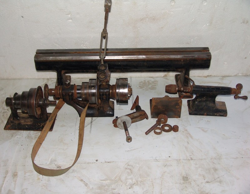Antique flat belt lathe 28" bed 4" chuck