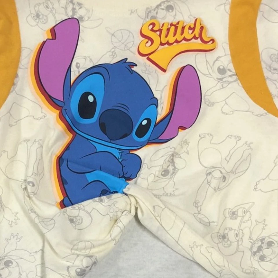 迪士尼 Stitch 女孩黄色和蓝色套装 T 恤和短裤套装 — 第 2/2 张图片