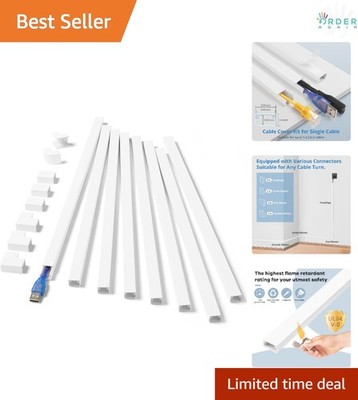 Cable Management Kit, PVC Wall Wire Cover, 126in, Paintable, Home Office