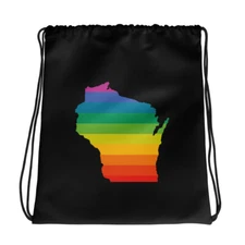 Wisconsin Pride Rainbow Stripes Drawstring Bag