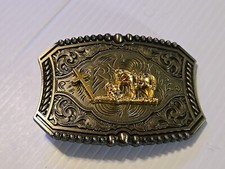 WESTERN PRAYING COWBOY RODEO HORSE Metal Belt Buckle BRASS LOOKING 