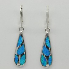 Blue - FIRE OPAL Drop / Dangle Earrings - 925 STERLING SILVER - Leverback 25e