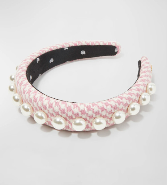 НОВАЯ повязка на голову Lele Sadoughi с перламутровой Алисой в розовую клетку цвета георгина