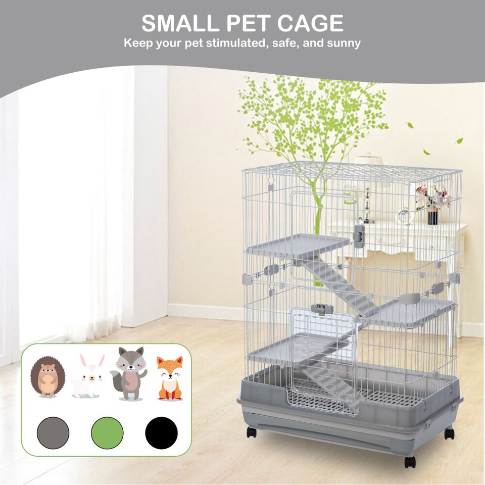 4Tier 32"Small Animal Metal Cage Height Adjustable with Lockable