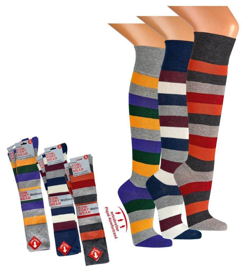 2 Paar gemusterte Kniestrümpfe Antiloch-Garantie Ringel Strümpfe Ökotex Unisex - Bild 3 von 4