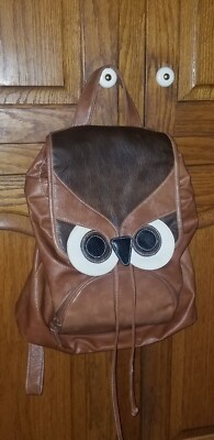 Brown Vinyl Backpack Book Bag Owl Excellent Leather-Style  display picture 1