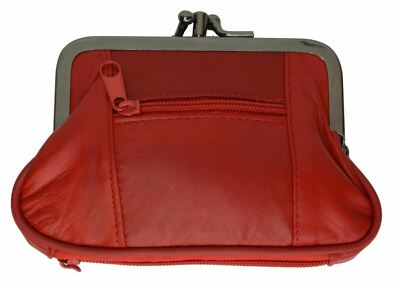 Red Genuine Leather Womens Double Frame Coin Change Purse Gift by Marshal