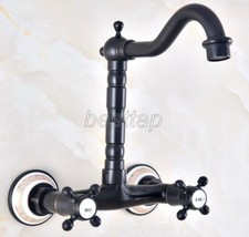 Oil Rubbed Bronze Bathroom Kitchen Dual Handle Sink Faucet Tap Wall Mount snf454