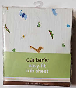 CARTER'S Baby Easy-Fit Crib Sheet 28"x52" Zoo Animals Elephant Giraffe Crocodile