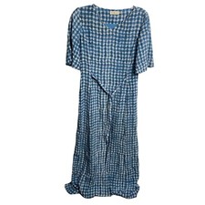 Tory Burch Size 6 Silk Blue Maxi Dress Short Sleeves V-neck Tie Front