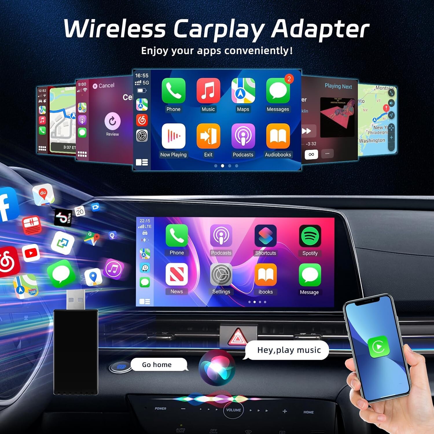 Adattatore CarPlay Wireless USB C iPhone - Addio Cavi in Auto - 2