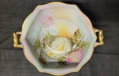 Vintage Noritake floral Candy Dish Hand Painted gold handles - Picture 2 of 12