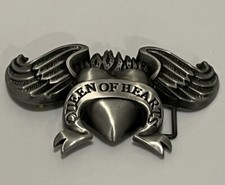 Queen of Hearts Heart Shape with Angel Wings and Ribbon Belt Buckle Girly