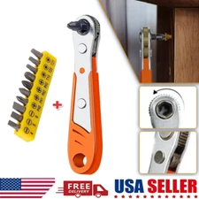 Ratcheting Right Angle Screwdriver Hex Drive 90 Degree Offset + 10pc Bits Set!