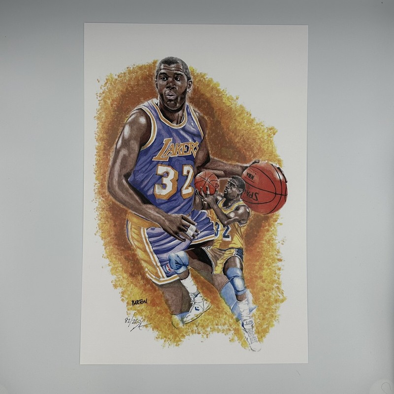 Magic Johnson Los Angeles Lakers LE Lithograph by Brian Barton 82/250