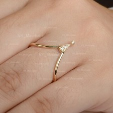 Dainty Pear Crown Nesting Band Ring Solid 14K Yellow Gold Diamond Stacking Ring