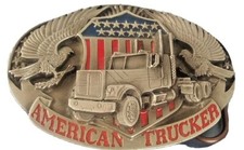 Vintage '88 Siskiyou American Trucker belt buckle Made In USA Eagle Flag Trucker