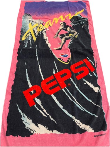 Vintage 80s 90s Pepsi Cola Beach Bath Towel Promo Advertisement Surfer Taiwan