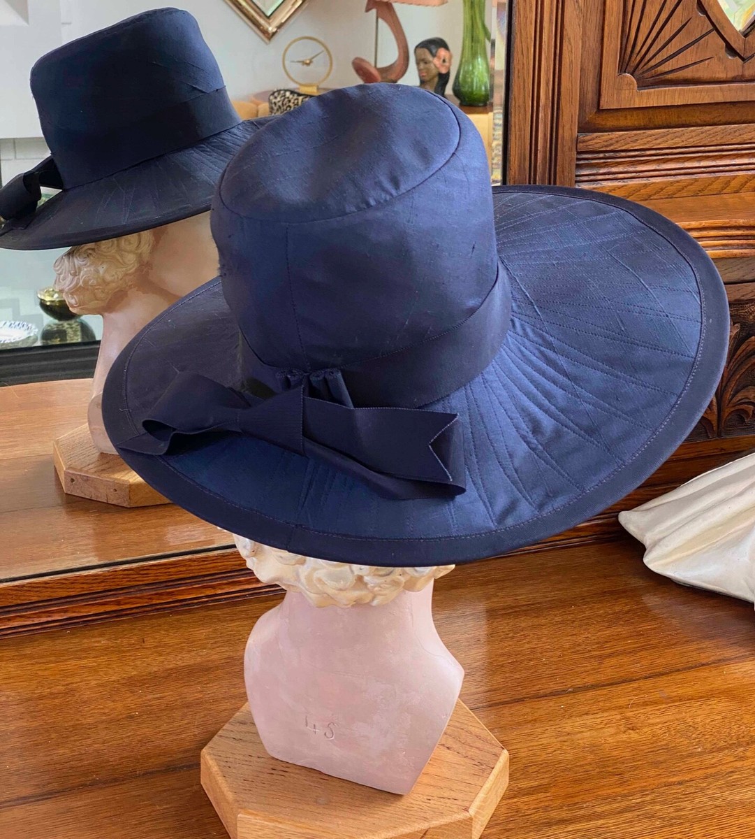 BCBGeneration Dark Blue Women\'s Hat with Bow Cloche Hat in Navy Blue Velvet Satin Band and Bow | The  main image 3