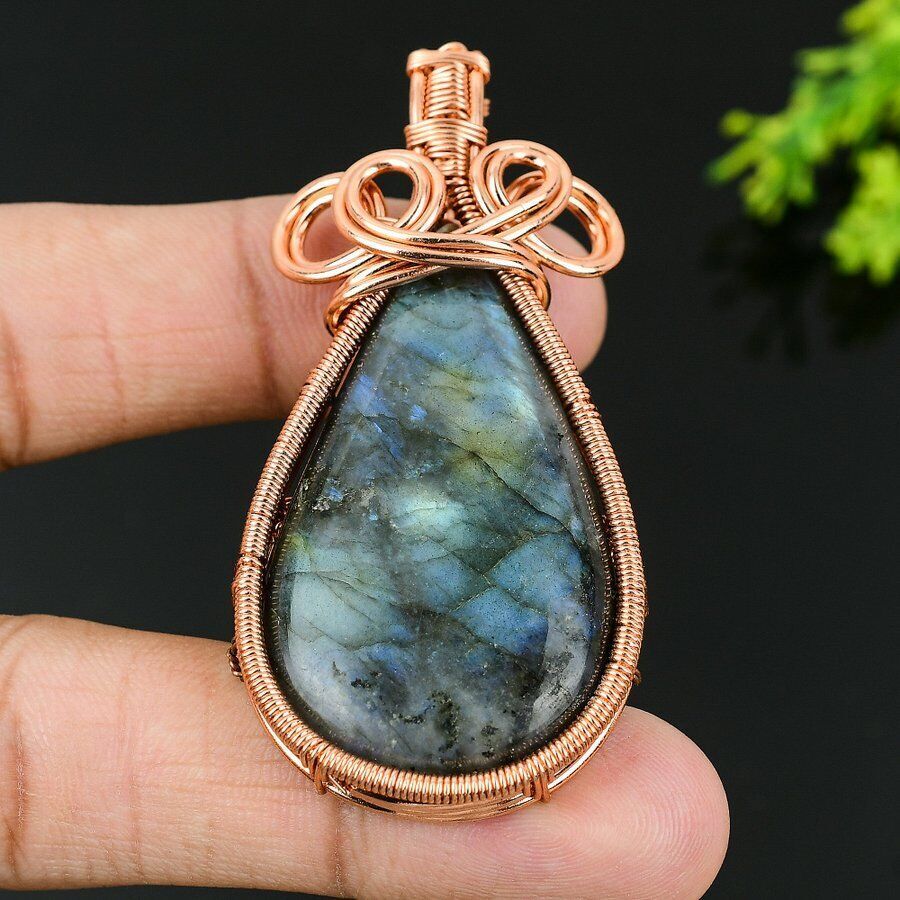 Bague Fait Main En Cuivre Avec Pierre Labradorite Cœur - Taille 9