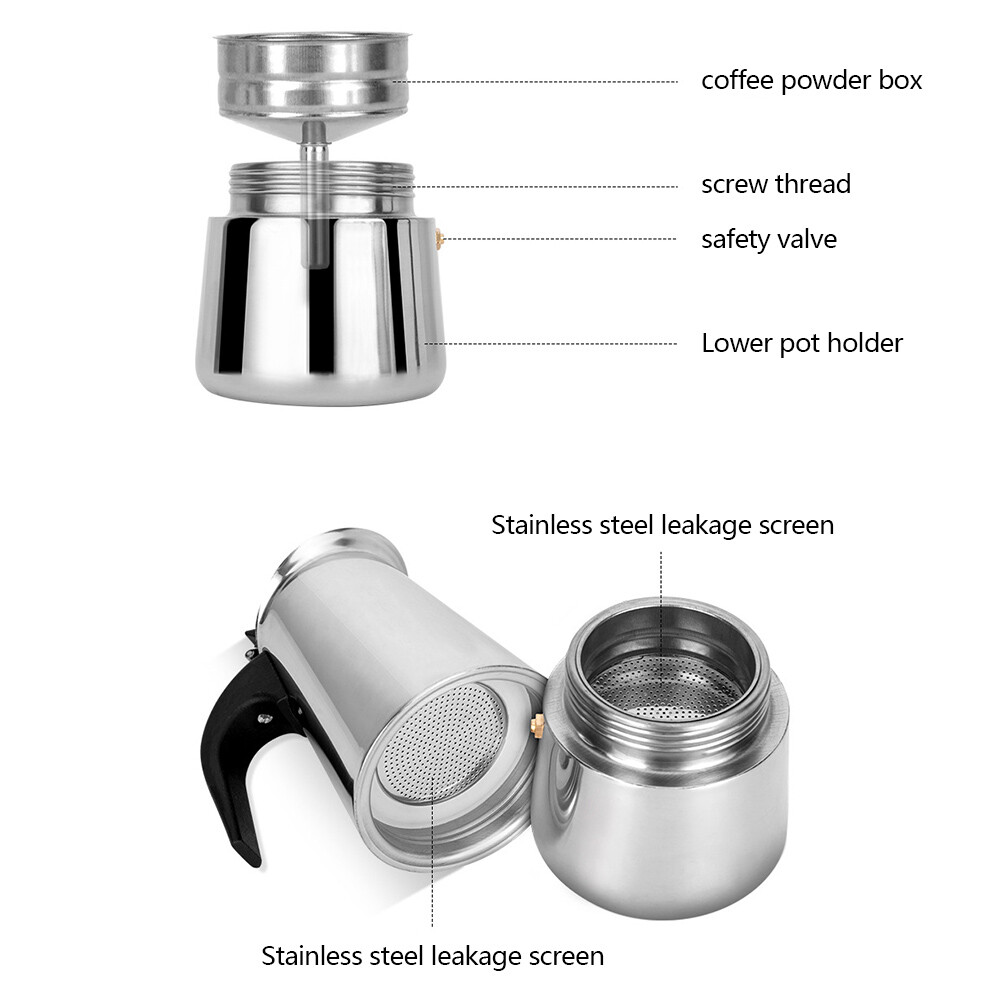 4/6 Cup Espresso Maker Cup Stove Top Coffee Percolator Moka Pot Stainless Steel eBay
