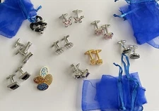 Joblot 10 Pairs Brand New, Cufflinks,  10 Blue Organza Bags Bullet Back / Chain