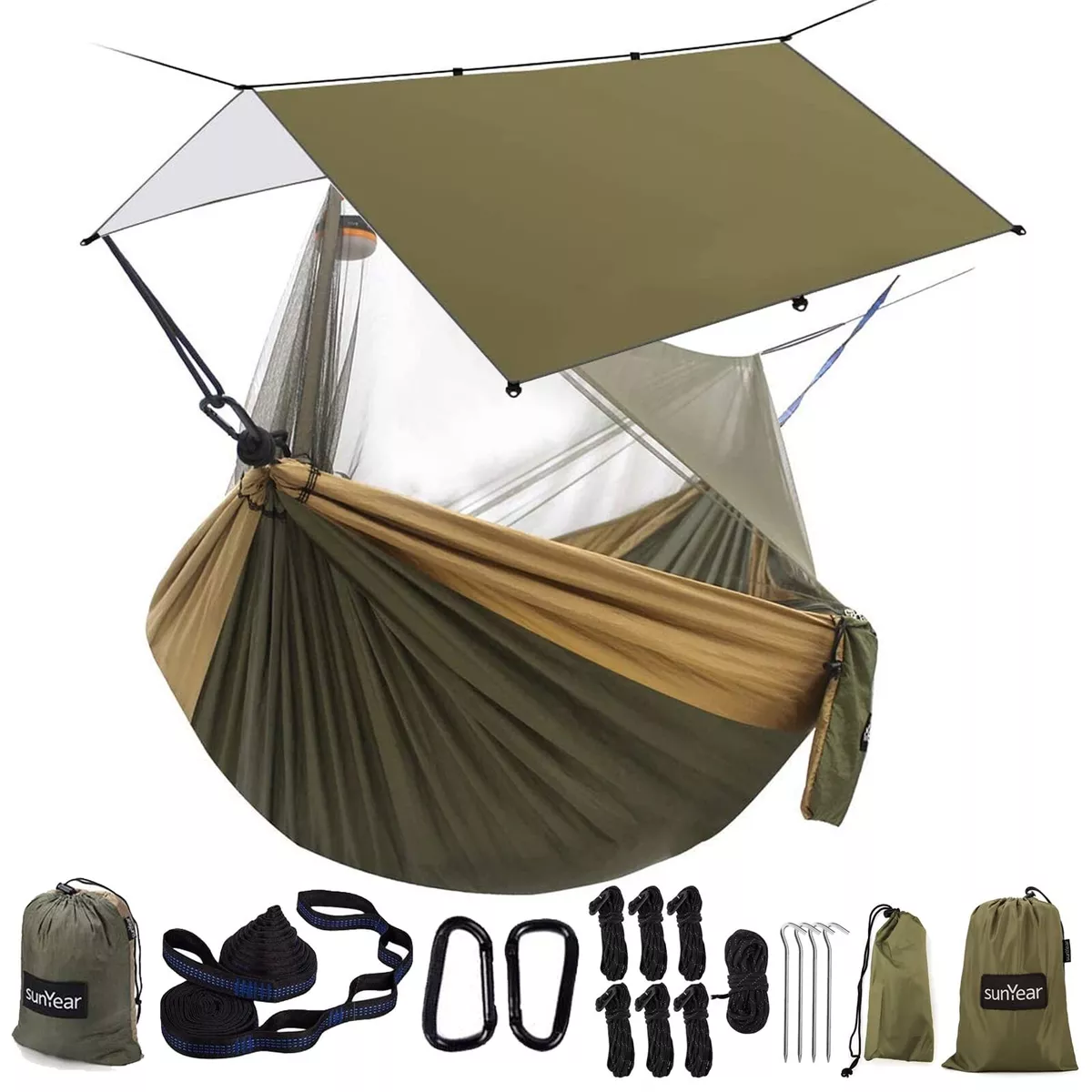 Sunyear Hammock Camping with Rain Fly Tarp and Net, Portable Camping  Hammock