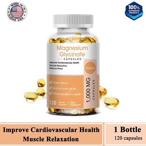 Magnesium Glycinate 1000mg - 30/60/120 Capsules For Sleep, Muscle & Heart Health - Afbeelding 1 van 12