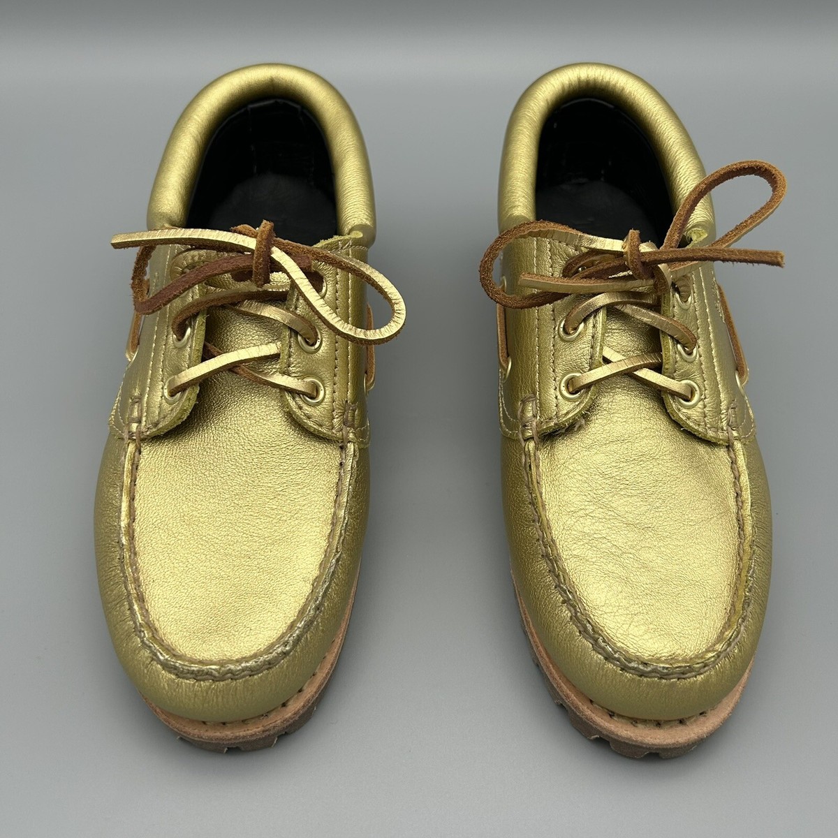 Timberland Noreen 3 Eye Metallic Gold Leather Boat Shoes