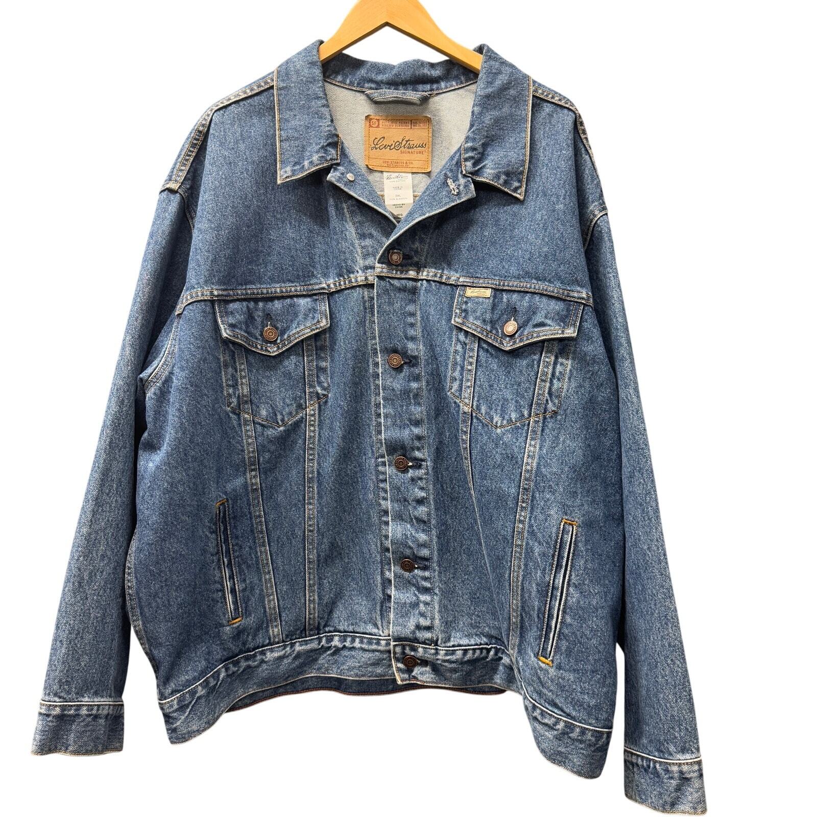 Levi Strauss Jacket Mens 3XL Blue Denim Jean Trucker Classic Button Up Vintage