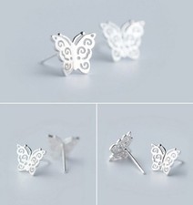3D 925 Sterling Silver Butterfly Wings Stud Earrings Gift Box K38A