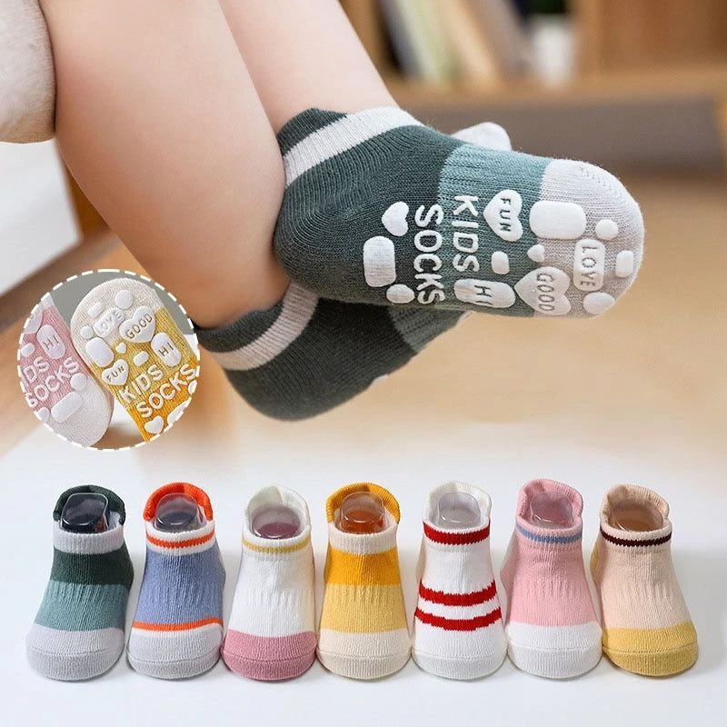 Kids Socks Baby Anti Slip Non Skid Rubber Grip Cotton Children Boy Girl 5Pairs