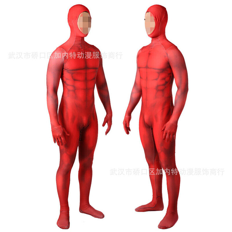 The Red Muscle Jumpsuit Stage Suit Cosplay Costume Bodysuit Halloween Prop  Adult