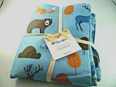 SPOONFLOWER TWIN DUVET COVER BLUE CAMPING BEAR DEER TENT  ITALIAN COTTON SATEEN