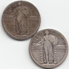 1920 & 1920 S Standing Liberty Quarters, F, 2 coins