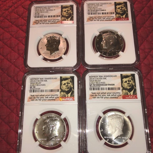 2014 W REVERSE PROOF SILVER KENNEDY NGC PR70 SP70 50TH ANNIVERSARY 4 COIN SET