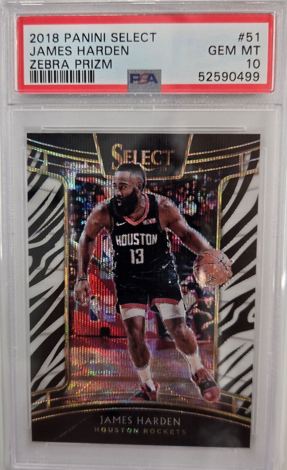 2018 select james harden zebra prizm #51 PSA 10