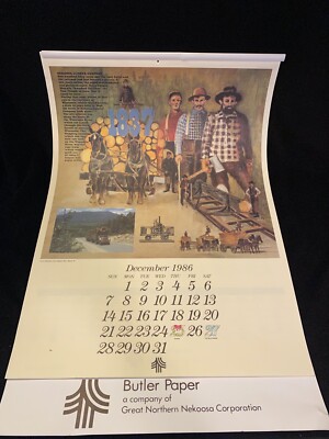 Vtg Butler Paper Great Northern Nekoosa Corp Lg Display Calendar 1986 Complete