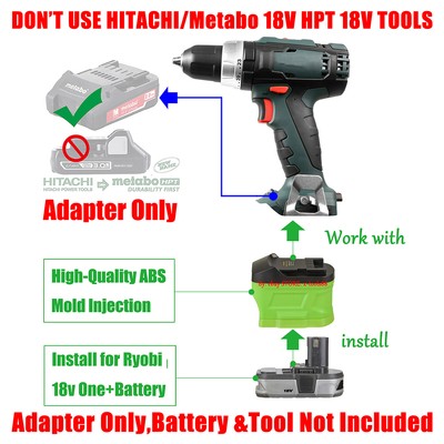 Adapter Convert for Older Metabo (Not HPT) 18v Tools To Ryobi 18v Li-Ion Battery