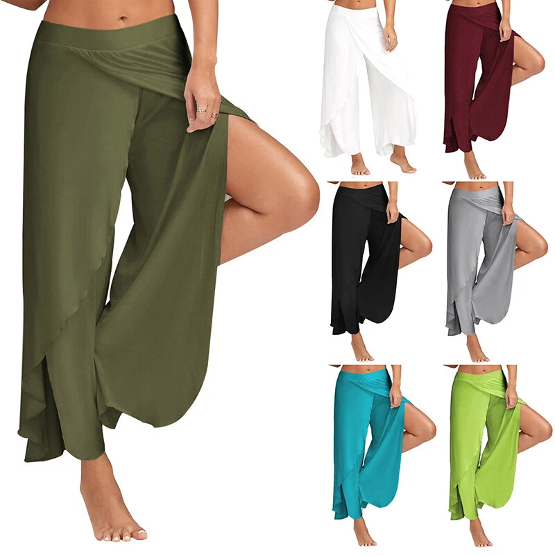 Women Wide Leg Pants Loose Dance Yoga Split Trousers Workout Summer Pant  N62AU