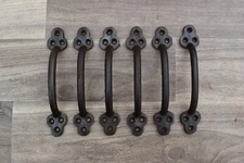 Vtg Handmade Cast iron door cabinet Furnitur screen handle Knob pull rustic 6pcs