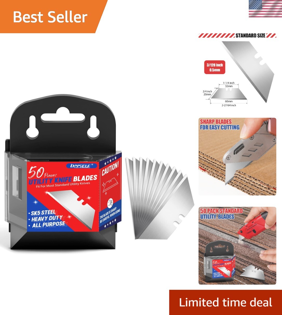 50-Pack Heavy-Duty Steel Utility Knife Replacement Blades