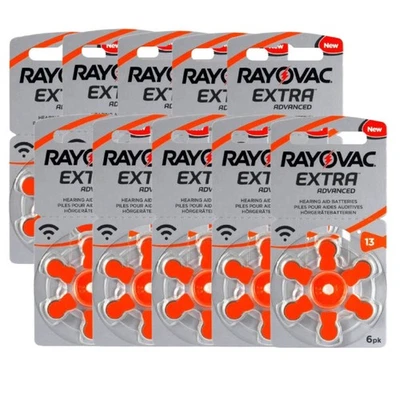 60x Baterías para Audífonos Rayovac Extra Avanzadas Tamaño 13 Pr48 1.45V Zinc Aire