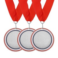 "3 StüCk Auszeichnungsmedaillen, 2. Platz Medaillen Mit Rotem Halsband, 3\" Silber"