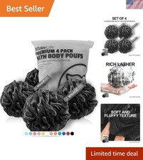 Luxury Black Loofah Bath Sponges - Durable Mesh Shower Exfoliator 4 Pack